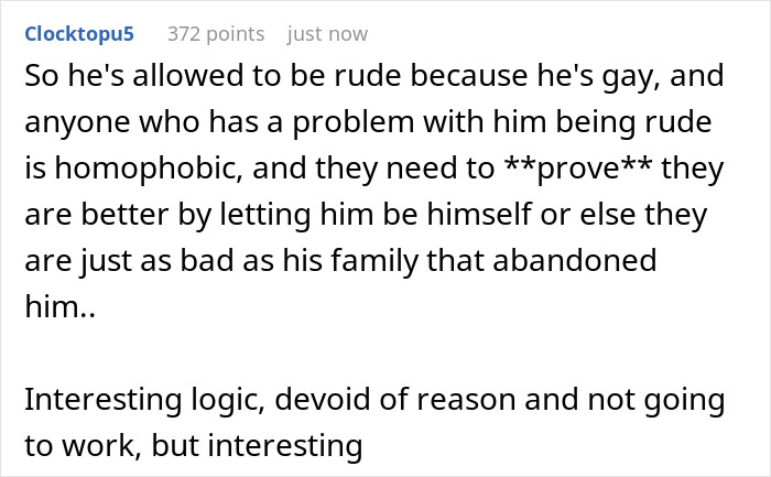 32YO Thinks That Being Gay Is His License To Be Rude To Bro’s In-Laws, Gets Snubbed By 17YO Cousin 32YO Thinks That Being Gay Is His License To Be Rude To Bro’s In-Laws, Gets Snubbed By 17YO Cousin