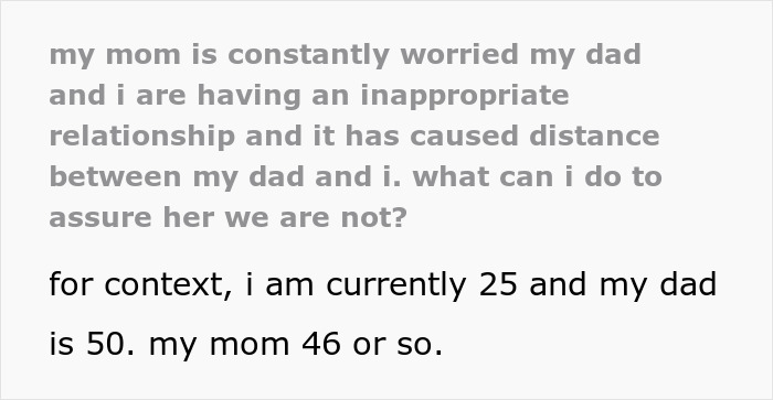 Woman Says Dad Was Her “Crush” At 6, Paranoid Mom Ruins Their Father-Daughter Bond For Good Woman Says Dad Was Her “Crush” At 6, Paranoid Mom Ruins Their Father-Daughter Bond For Good