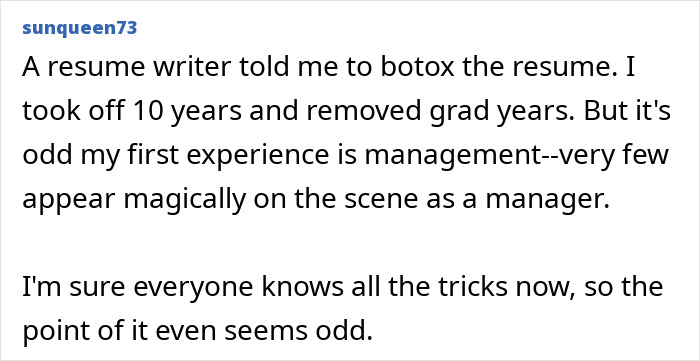 52YO Woman Reveals The Resume “Botoxing” Trick After Spending Over A Year Applying To “Gazillions” Of Jobs 52YO Woman Reveals The Resume “Botoxing” Trick After Spending Over A Year Applying To “Gazillions” Of Jobs