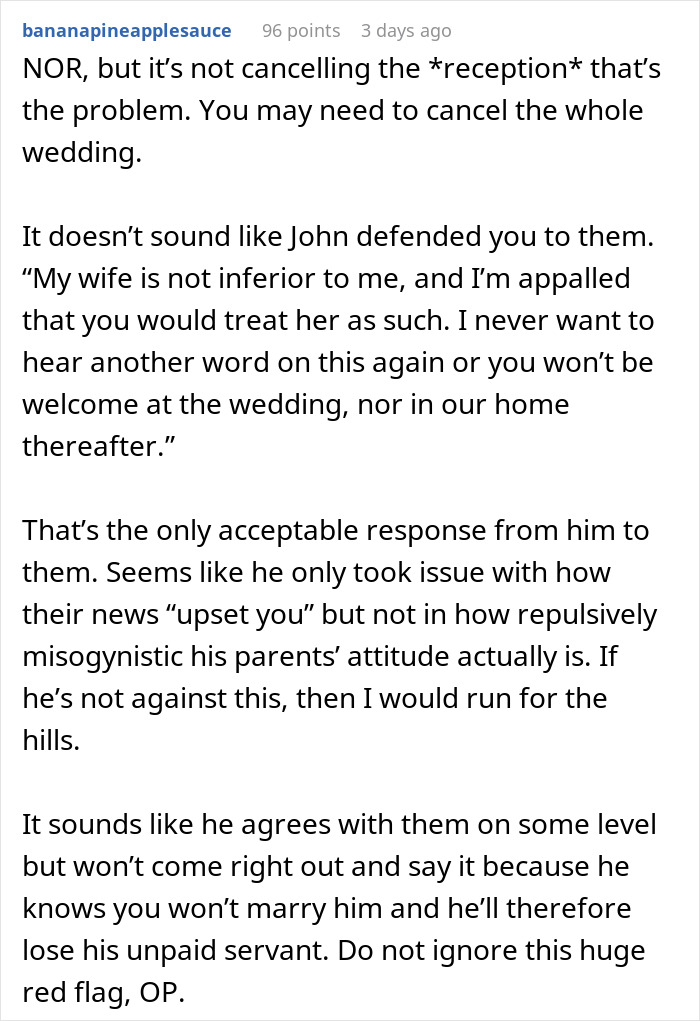 &ldquo;A Christian Woman That Submits&rdquo;: Bride Wants To Cancel A Wedding Reception After In-Laws&rsquo; Marriage Advice Leaves Her Speechless