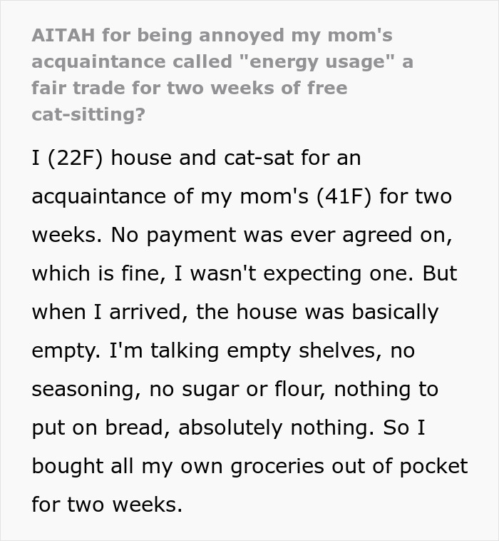 “I Don’t Actually Intend To Give Any Compensation”: Homeowner Says Free Lodging Is Fair For Cat Care “I Don’t Actually Intend To Give Any Compensation”: Homeowner Says Free Lodging Is Fair For Cat Care