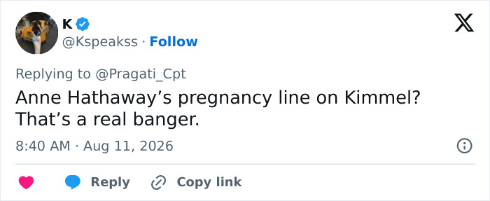 Anne Hathaway Pours Gas On Conspiracy Theories As Fans Analyze Bold Maternity Look For Jimmy Kimmel