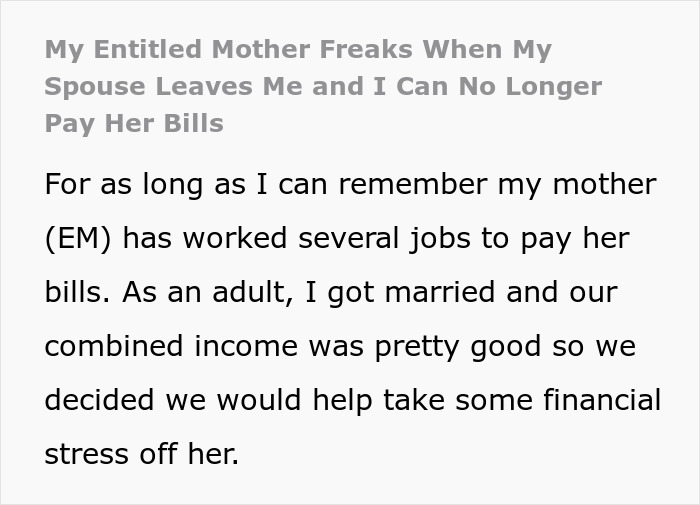 Guy In Debt After Cheater Wife Ditches Him, Selfish Mom Only Cares That He Won’t Pay Her Bills Now