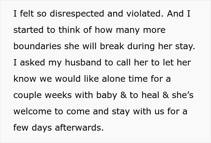 MIL Wants 20 Days With Newborn, Pregnant DIL Says Her Recovery Comes First And Cancels The Visit