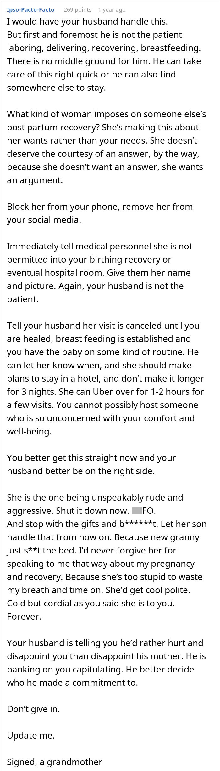 MIL Wants 20 Days With Newborn, Pregnant DIL Says Her Recovery Comes First And Cancels The Visit