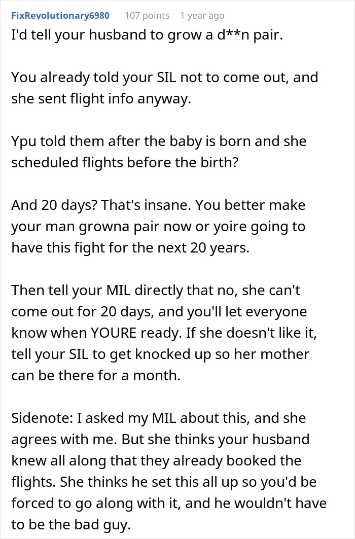 MIL Wants 20 Days With Newborn, Pregnant DIL Says Her Recovery Comes First And Cancels The Visit