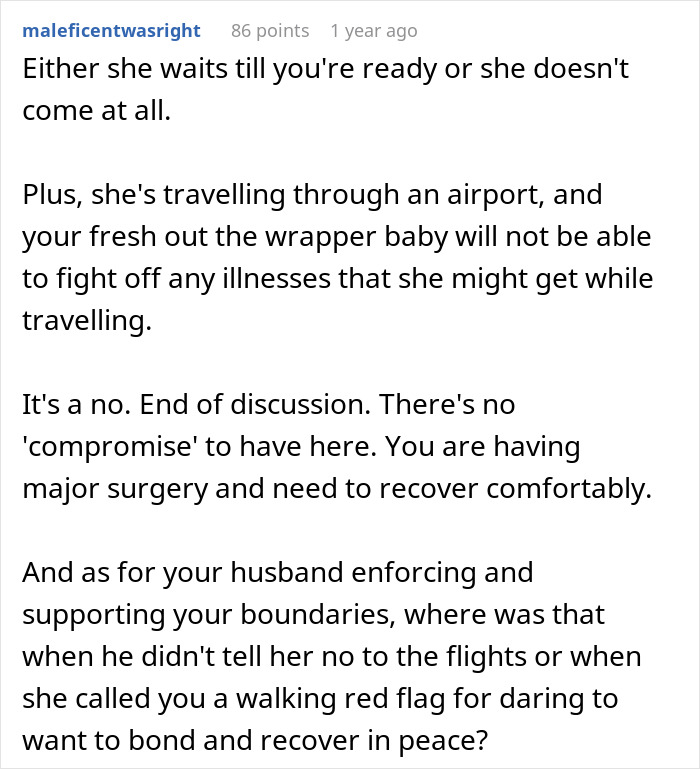 MIL Wants 20 Days With Newborn, Pregnant DIL Says Her Recovery Comes First And Cancels The Visit