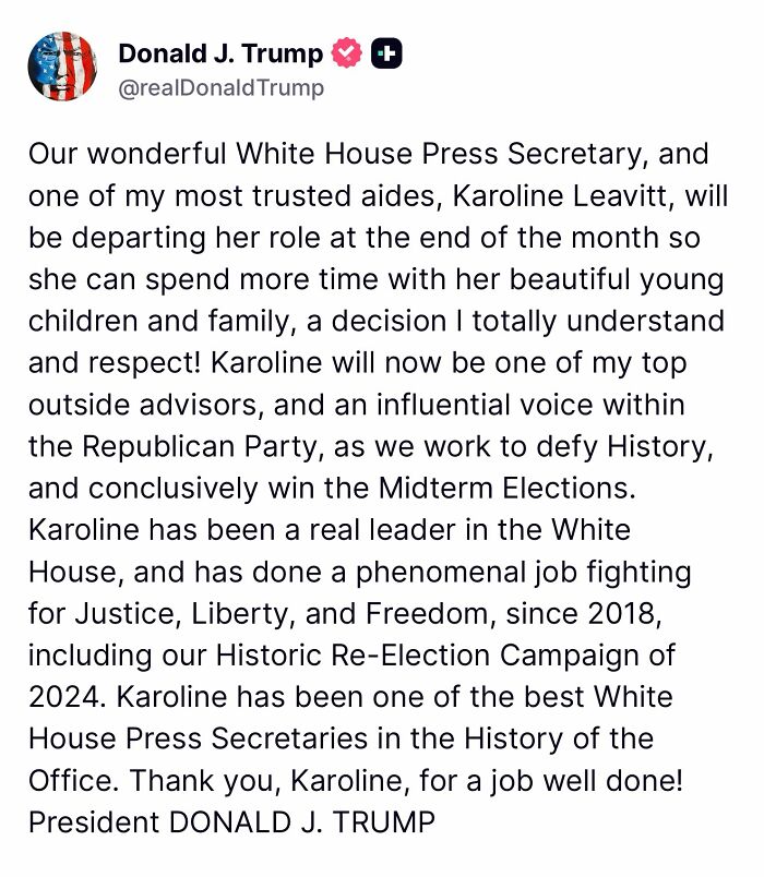 Karoline Leavitt’s Sudden Exit As Press Secretary Raises Scrutiny Weeks After She Returned From Maternity Leave
