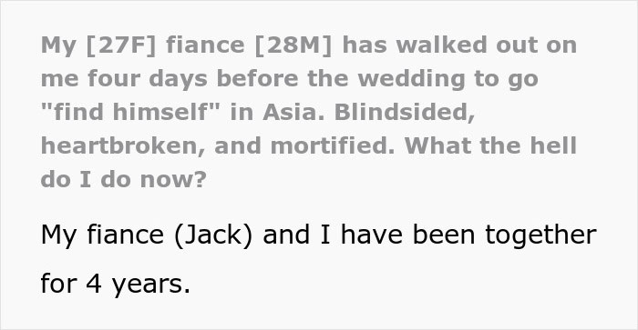 Man Leaves Fiancée Days Before Wedding With A One-Way Ticket And Barely Any Explanation Man Leaves Fiancée Days Before Wedding With A One-Way Ticket And Barely Any Explanation