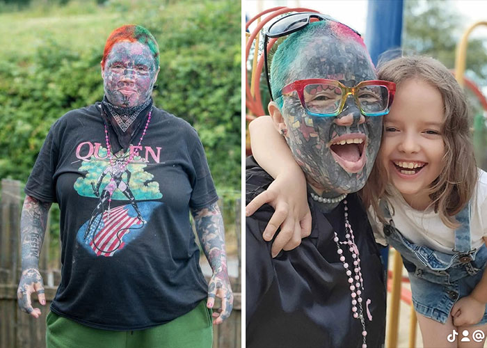 Mom With 800 Tattoos Reveals Her Face Without The “Extreme” Look, But Her Family And Even Her Dog Weren’t Prepared Mom With 800 Tattoos Reveals Her Face Without The “Extreme” Look, But Her Family And Even Her Dog Weren’t Prepared
