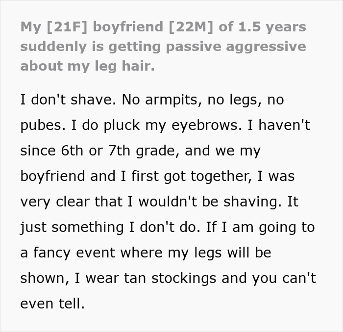 Woman Loses Rose-Tinted Glasses For BF After He Mocks Her Leg Hair Due To His Friends’ Comments Woman Loses Rose-Tinted Glasses For BF After He Mocks Her Leg Hair Due To His Friends’ Comments