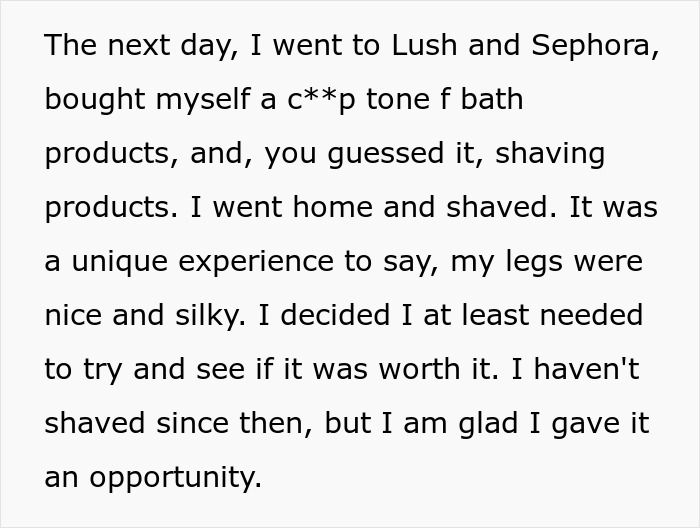 Woman Loses Rose-Tinted Glasses For BF After He Mocks Her Leg Hair Due To His Friends’ Comments Woman Loses Rose-Tinted Glasses For BF After He Mocks Her Leg Hair Due To His Friends’ Comments