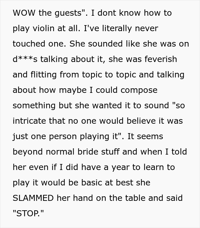 Bride Expects Former Classmate To Learn Violin For Her Wedding, Is Shocked When She Laughs Her Off Bride Expects Former Classmate To Learn Violin For Her Wedding, Is Shocked When She Laughs Her Off