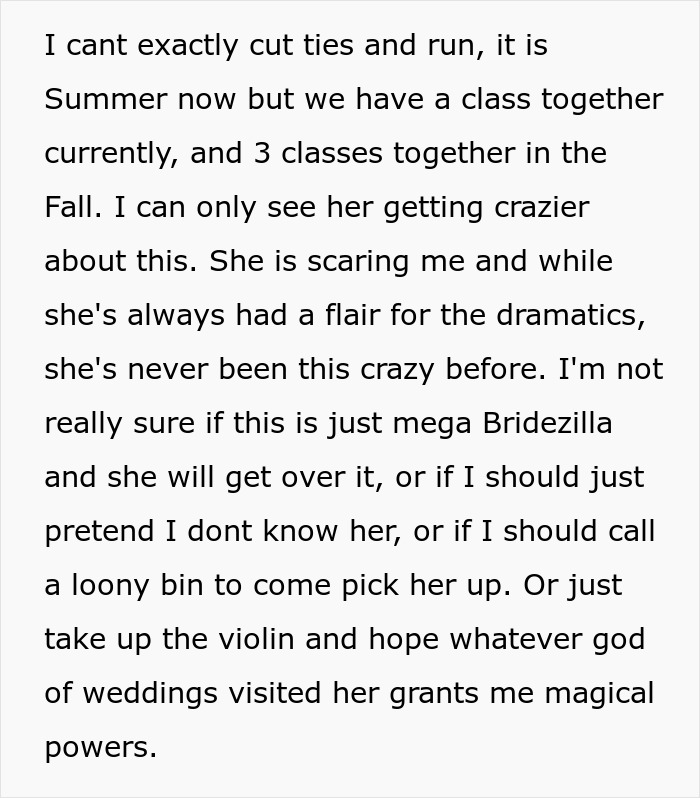 Bride Expects Former Classmate To Learn Violin For Her Wedding, Is Shocked When She Laughs Her Off Bride Expects Former Classmate To Learn Violin For Her Wedding, Is Shocked When She Laughs Her Off