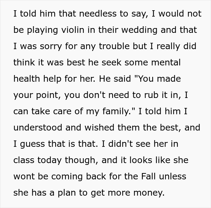 Bride Expects Former Classmate To Learn Violin For Her Wedding, Is Shocked When She Laughs Her Off Bride Expects Former Classmate To Learn Violin For Her Wedding, Is Shocked When She Laughs Her Off