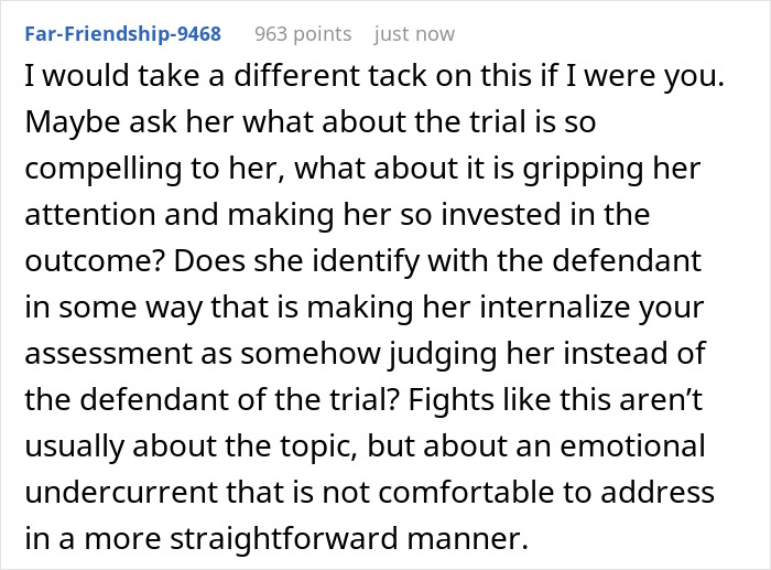 Wife Becomes Obsessed With Criminal Trial, Gets Mad When Hubby Refuses To Agree With Her Theory Wife Becomes Obsessed With Criminal Trial, Gets Mad When Hubby Refuses To Agree With Her Theory