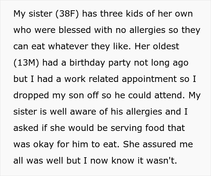 Woman’s Sister Deliberately Triggers Her Son’s Allergy, Claims She Was Making Him Stronger Woman’s Sister Deliberately Triggers Her Son’s Allergy, Claims She Was Making Him Stronger