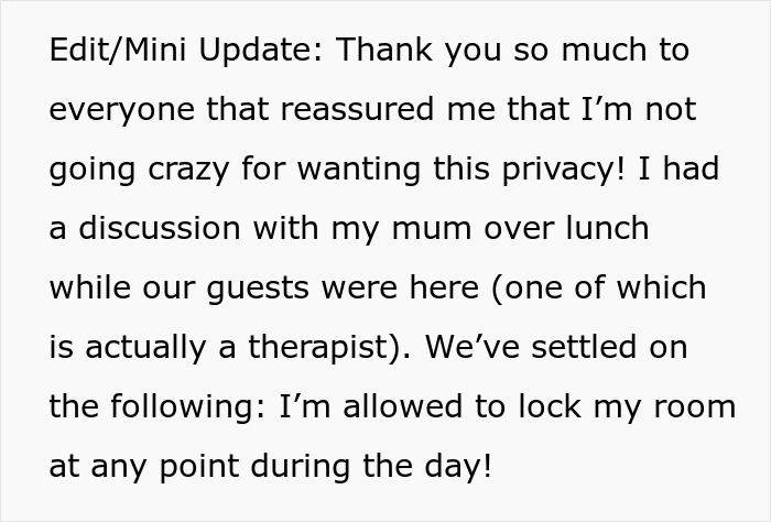 Controlling Mom Walks In On Her 22YO Daughter Whenever She Likes, Forbids Her From Locking The Door Controlling Mom Walks In On Her 22YO Daughter Whenever She Likes, Forbids Her From Locking The Door