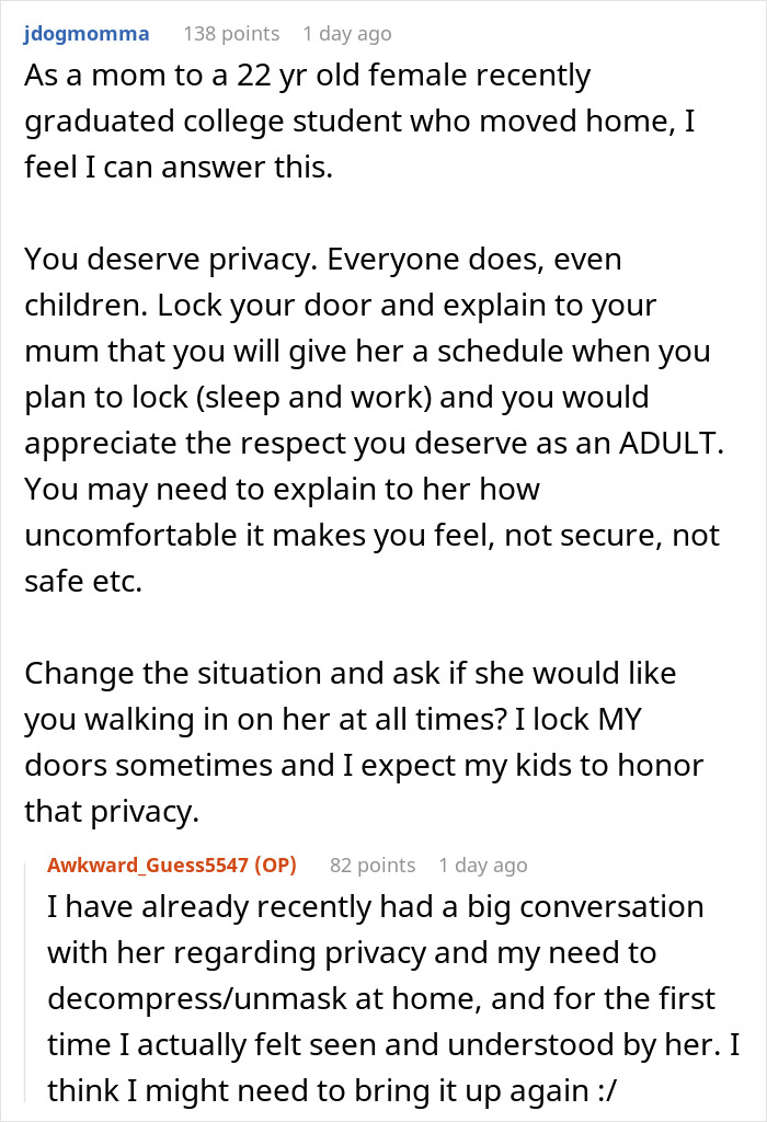 Controlling Mom Walks In On Her 22YO Daughter Whenever She Likes, Forbids Her From Locking The Door Controlling Mom Walks In On Her 22YO Daughter Whenever She Likes, Forbids Her From Locking The Door