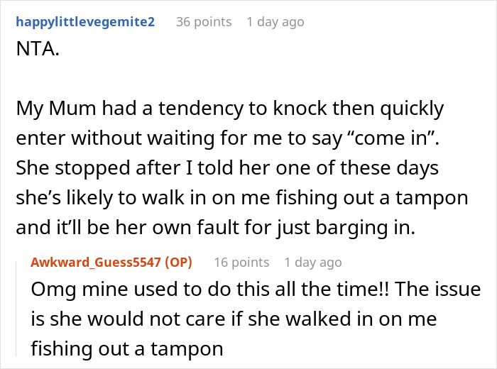 Controlling Mom Walks In On Her 22YO Daughter Whenever She Likes, Forbids Her From Locking The Door Controlling Mom Walks In On Her 22YO Daughter Whenever She Likes, Forbids Her From Locking The Door