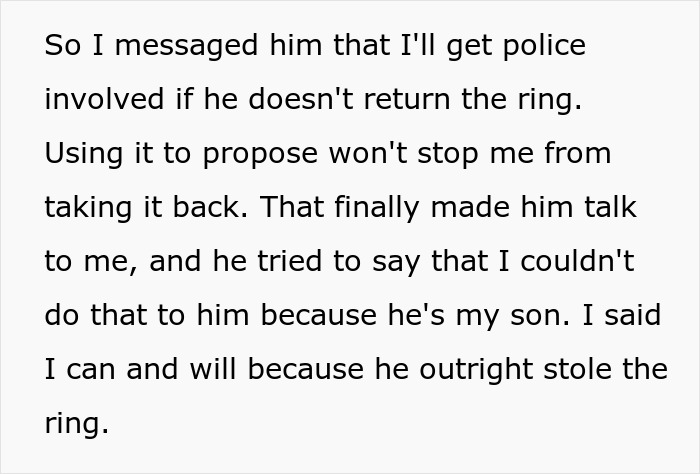 Son Steals A Family Heirloom To Propose, And Then Accuses His Dad Of Ruining His Life Son Steals A Family Heirloom To Propose, And Then Accuses His Dad Of Ruining His Life