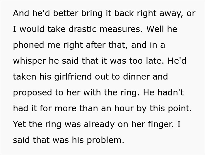 Son Steals A Family Heirloom To Propose, And Then Accuses His Dad Of Ruining His Life Son Steals A Family Heirloom To Propose, And Then Accuses His Dad Of Ruining His Life