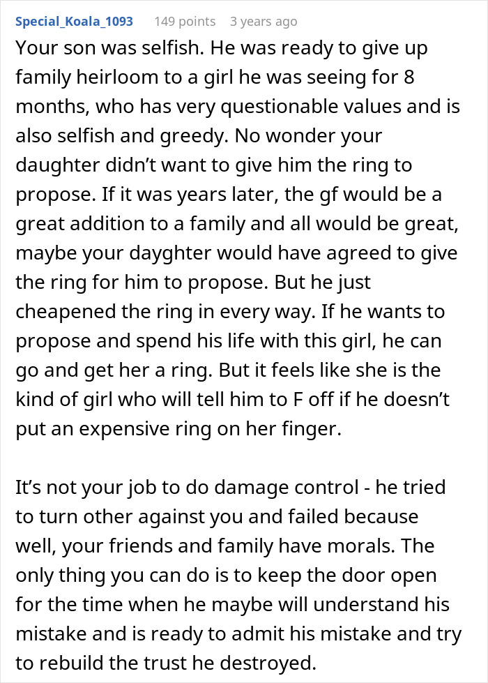Son Steals A Family Heirloom To Propose, And Then Accuses His Dad Of Ruining His Life Son Steals A Family Heirloom To Propose, And Then Accuses His Dad Of Ruining His Life