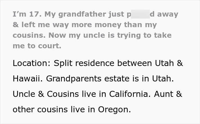 Grandparents Leave 5.2 Million To 17YO In Will, Estranged Uncle Tries To Prove It Was Manipulated
