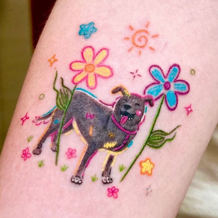 30 Tattoos By This Artist Inspired By The Unfiltered Creativity Of Childhood Crayon Drawings
