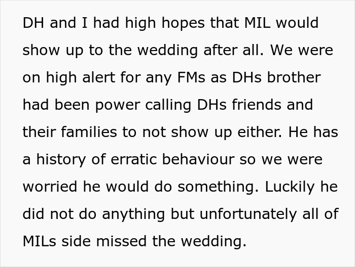 Bride Sends Estranged MIL Photos Of Her Wedding, She Gets Angry And Claims The Bride Was Gloating Bride Sends Estranged MIL Photos Of Her Wedding, She Gets Angry And Claims The Bride Was Gloating