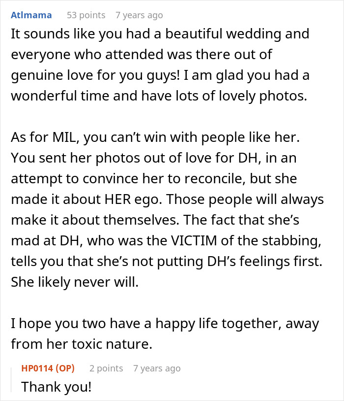 Bride Sends Estranged MIL Photos Of Her Wedding, She Gets Angry And Claims The Bride Was Gloating Bride Sends Estranged MIL Photos Of Her Wedding, She Gets Angry And Claims The Bride Was Gloating