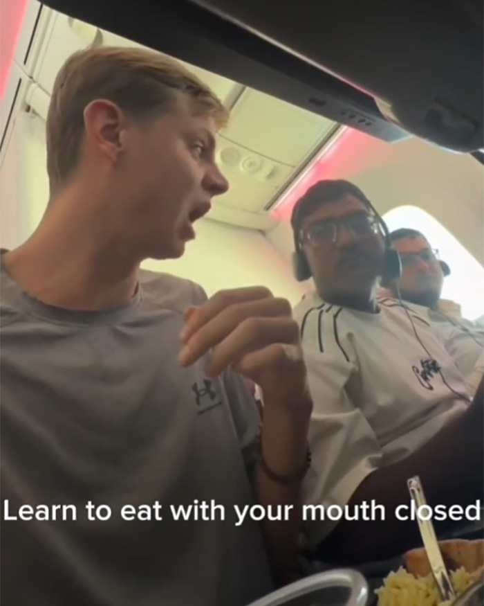 Passenger Confronts Total Stranger For Chewing With His Mouth Open On Plane, Sparks Viral Debate Passenger Confronts Total Stranger For Chewing With His Mouth Open On Plane, Sparks Viral Debate