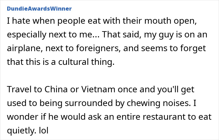 Passenger Confronts Total Stranger For Chewing With His Mouth Open On Plane, Sparks Viral Debate Passenger Confronts Total Stranger For Chewing With His Mouth Open On Plane, Sparks Viral Debate