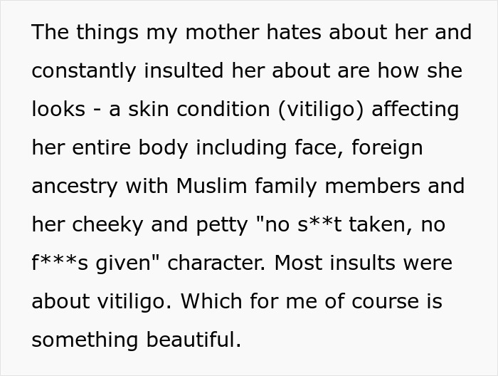 Guy’s Mom Makes His GF’s Vitiligo Her Favorite Insult, Stops Laughing When She Develops It Herself Guy’s Mom Makes His GF’s Vitiligo Her Favorite Insult, Stops Laughing When She Develops It Herself