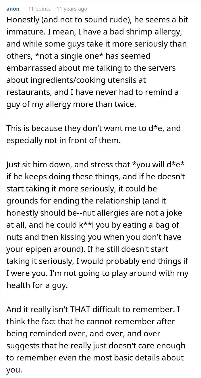 Woman’s Boyfriend Keeps Forgetting About Her Allergy, She Starts Wondering How Many Reminders He Needs