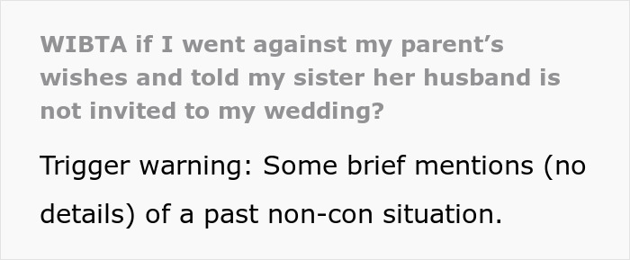 Woman Draws The Line At Her Wedding After Her Family Spends Years Protecting Her Toxic BIL Woman Draws The Line At Her Wedding After Her Family Spends Years Protecting Her Toxic BIL