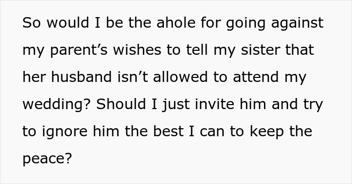 Woman Draws The Line At Her Wedding After Her Family Spends Years Protecting Her Toxic BIL Woman Draws The Line At Her Wedding After Her Family Spends Years Protecting Her Toxic BIL