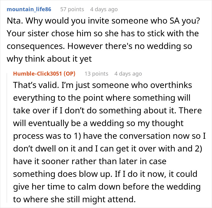 Woman Draws The Line At Her Wedding After Her Family Spends Years Protecting Her Toxic BIL Woman Draws The Line At Her Wedding After Her Family Spends Years Protecting Her Toxic BIL