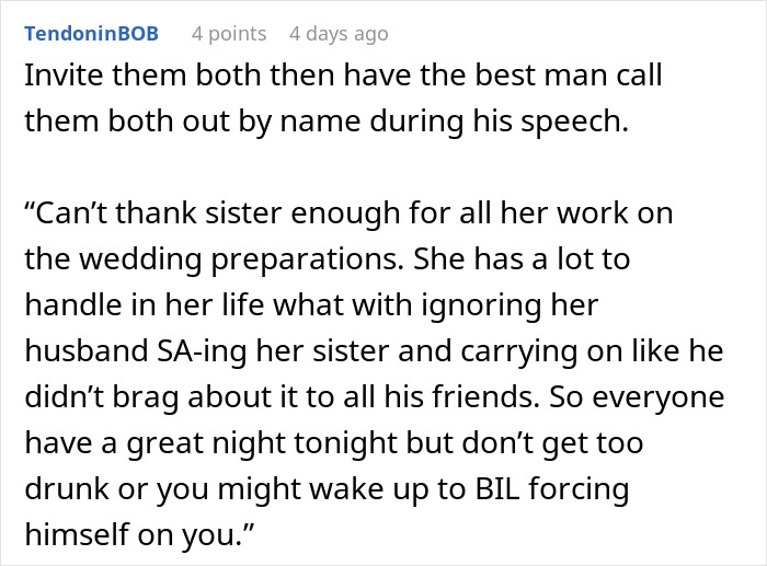 Woman Draws The Line At Her Wedding After Her Family Spends Years Protecting Her Toxic BIL Woman Draws The Line At Her Wedding After Her Family Spends Years Protecting Her Toxic BIL