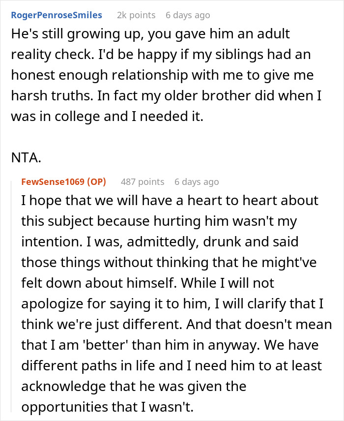 Woman Gives Brother A Harsh Reality Check After His Insane Take On Her Life Woman Gives Brother A Harsh Reality Check After His Insane Take On Her Life