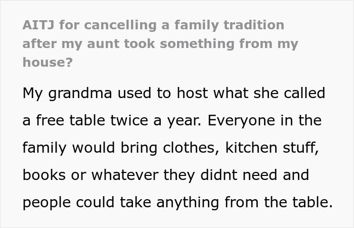 Aunt Treats Family Free Table Tradition Like A Free-For-All, So Homeowner Shuts It Down Aunt Treats Family Free Table Tradition Like A Free-For-All, So Homeowner Shuts It Down