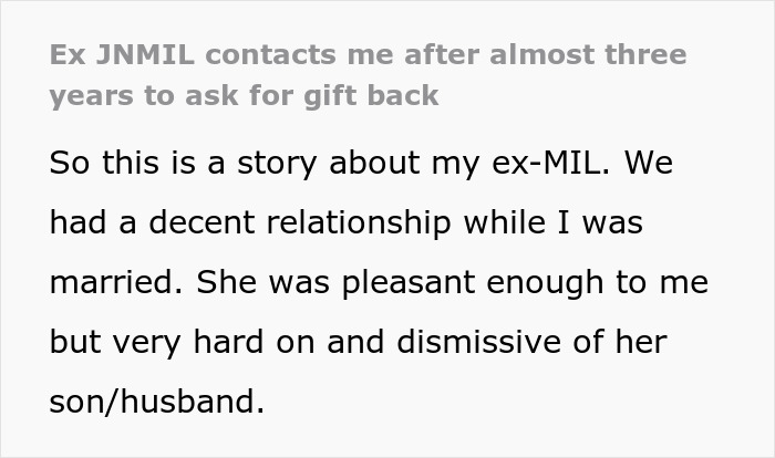 Ex-MIL Wants Gift Back From Ex-DIL, Woman Refuses After Remembering Her Own “Missing” Necklace Ex-MIL Wants Gift Back From Ex-DIL, Woman Refuses After Remembering Her Own “Missing” Necklace