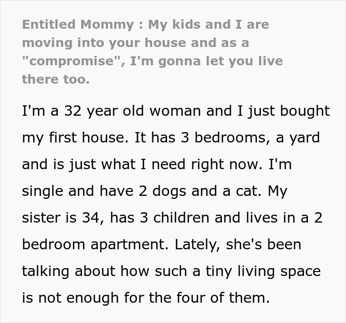 Mom And Sis With 3 Kids Expects Single Woman To Open Up Her New Home To Let Fam Move In Mom And Sis With 3 Kids Expects Single Woman To Open Up Her New Home To Let Fam Move In