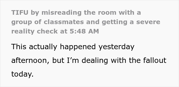 Guy Joins Group Of Female Classmates To Socialize, Discovers They Felt Intruded On By His Presence Guy Joins Group Of Female Classmates To Socialize, Discovers They Felt Intruded On By His Presence