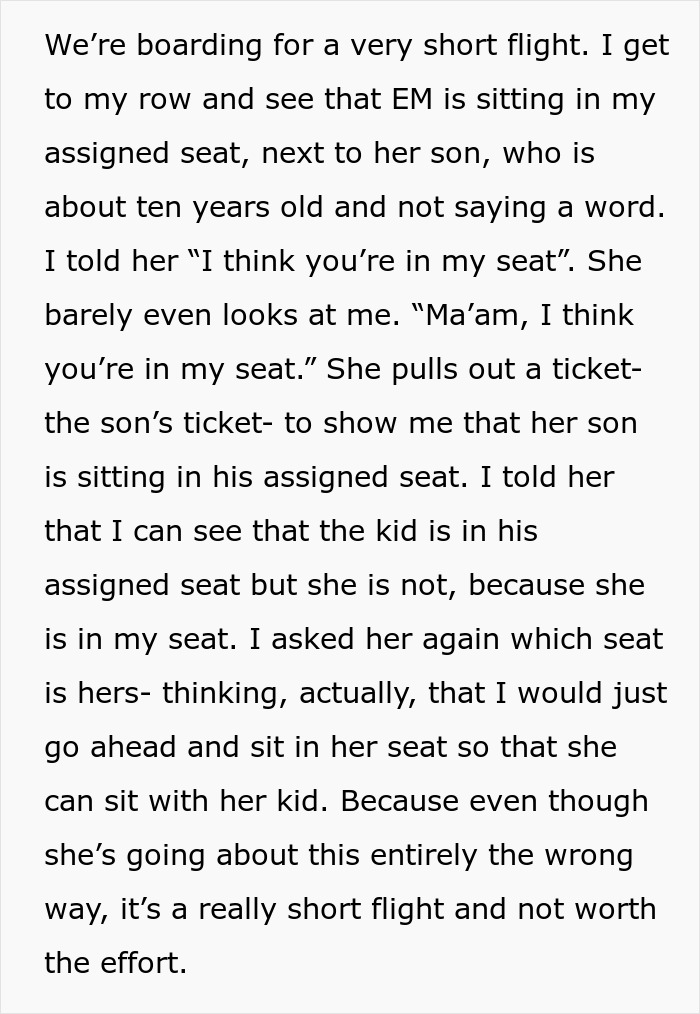Woman Finds Mom Sitting In Her Plane Seat, Changes Her Mind About Switching After Being Ignored Woman Finds Mom Sitting In Her Plane Seat, Changes Her Mind About Switching After Being Ignored