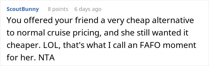Friend Offers Woman A Cheap Trip, Decides To Cancel After She Immediately Starts Planning To Break Rules Friend Offers Woman A Cheap Trip, Decides To Cancel After She Immediately Starts Planning To Break Rules
