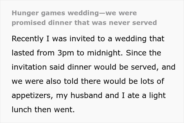 Couple Promises Dinner To 200 Wedding Guests, Starts A Hunger Fight After Serving Only Appetizers Couple Promises Dinner To 200 Wedding Guests, Starts A Hunger Fight After Serving Only Appetizers