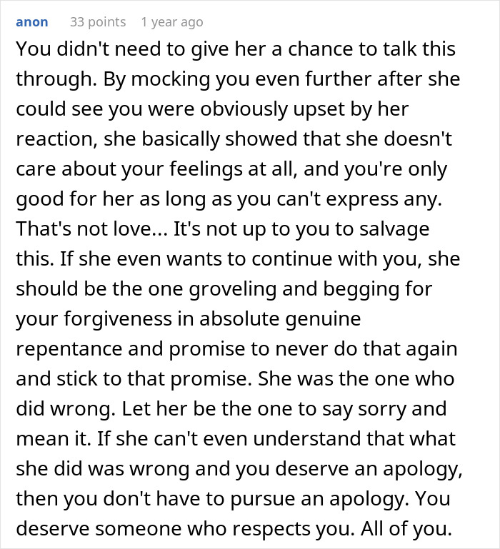 Man Shows His Vulnerable Side To His Girlfriend For The First Time, Her Response Leaves Him Packing His Bags