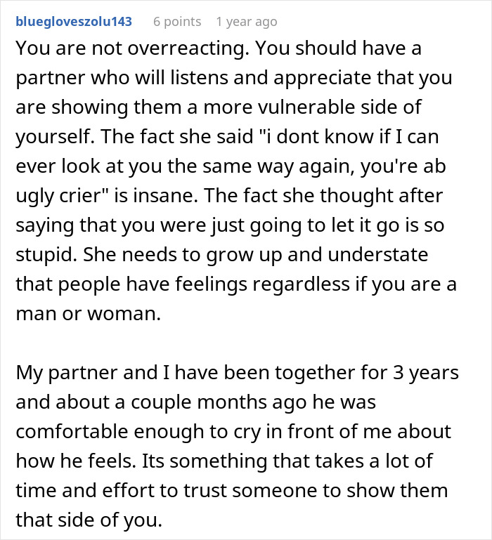 Man Shows His Vulnerable Side To His Girlfriend For The First Time, Her Response Leaves Him Packing His Bags