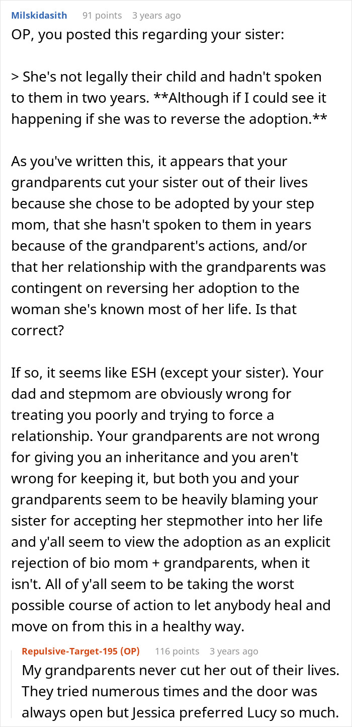 Woman Chooses To Be Adopted By Stepmom, Bro Refuses To Give Her Even A Dime Of His Inheritance Woman Chooses To Be Adopted By Stepmom, Bro Refuses To Give Her Even A Dime Of His Inheritance